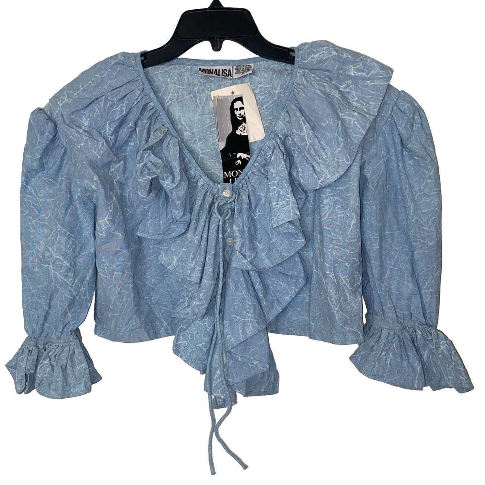 Women’s Mona Lisa Vintage Ruffled  V- Neck Button Front Crop top (Dead  Stock)